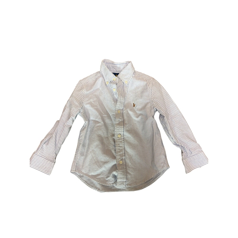 Ralph Lauren Toddler Boys Blue White Striped Oxford Button Down Shirt 3T